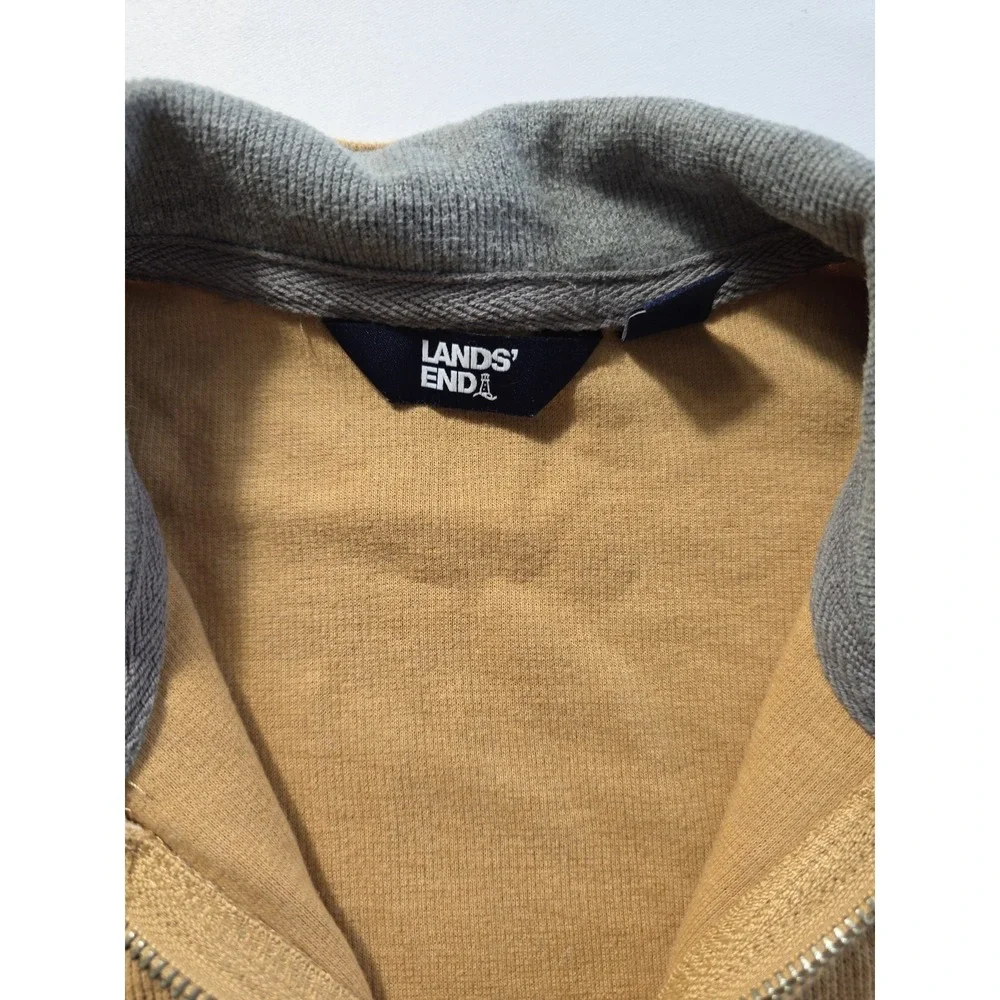 Lands End Mens Small Quarter Zip Pullover Sweater Tan Cotton Blend Casual